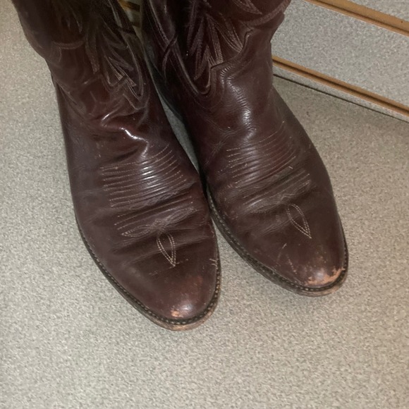 Mens Dark Brown Leather Cowboy Boots Western Style Dan Post Size 8.5 Vintage - Picture 2 of 9